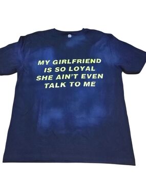 ​Sotex Graphic Tee Mens XL Blue White My Girlfriend Is So Loyal Skeleton F Star